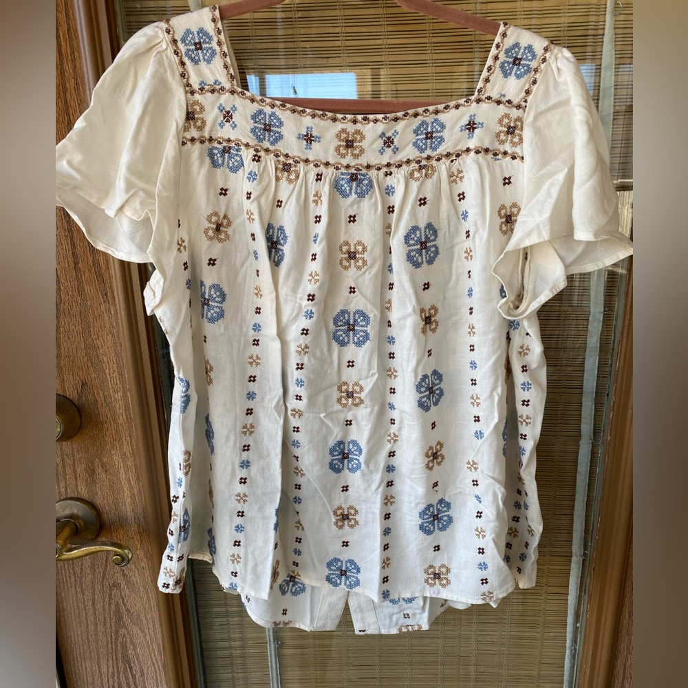 Pretty peasant-style flutter sleeve top from Torrid